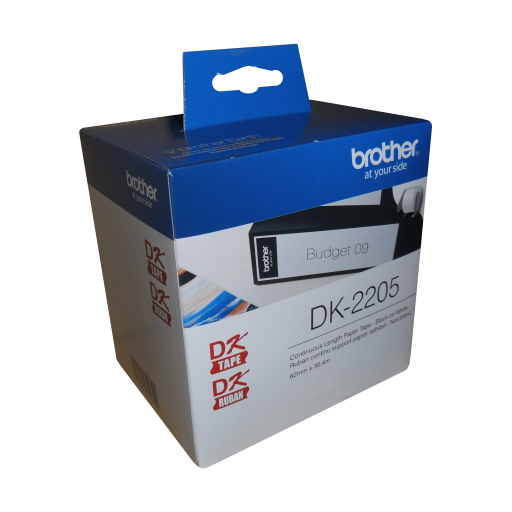 Brother DK-2205 Black/White Continuous Length Paper Tape - 2.4" x 100' (62 mm x 30.4 m) – – PTouch – Brother