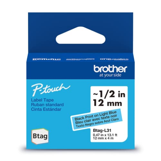 Brother Genuine BTAGL31 Non-Laminated Tape for P-touch Label Makers, Black on Blue ? 12 mm wide x 4 m long – – PTouch – Brother