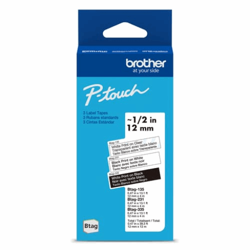 Brother Genuine BTAG3M01 Non-Laminated Tapes for P-touch Label Makers, Neutral 3-Pack ? 12 mm wide x 4 m long – – PTouch – Brother