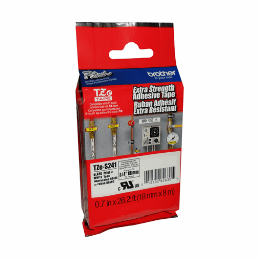 Brother Genuine TZe-S241 Black on White Extra Strength Adhesive Tape for P-touch Label Makers, 18 mm wide x 8 m long – – PTouch – Brother