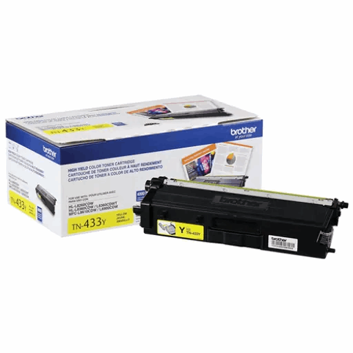 Light Gray Brother TN433Y Yellow Toner Cartridge, High Yield