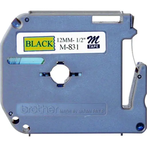 Brother Genuine M831 Black on Gold Non-Laminated Tape for P-touch Label Makers, 12 mm wide x 8 m long - Vonex