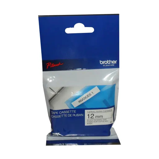 Brother Genuine MK231 Black on White Non-Laminated Tape for P-touch Label Makers, 12 mm wide x 8 m long - Vonex
