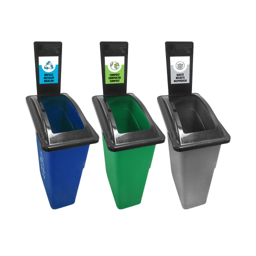 Slim container Lid (only) with Recycling/Organics/Waste Stations stickers (1 Lid and 3 Decals) - Vonex