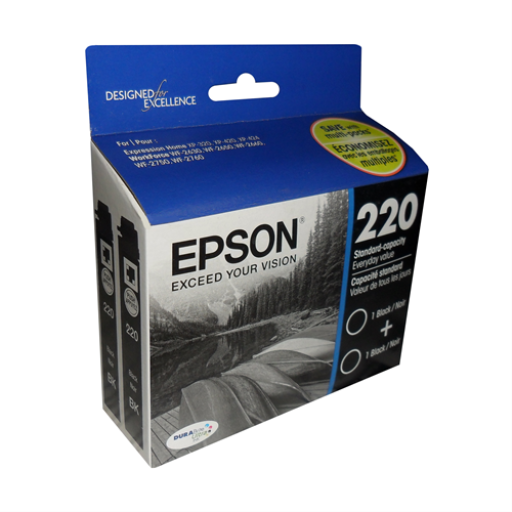 T220120D2 Epson 220 Durabrite Ultra Black Dual Pack Original Ink Cartridge - Vonex