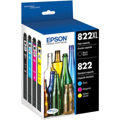 EPSON T822 High Capacity Black and Standard Capacity Color Combo (CMY) Pack Ink Cartridge?with Sensormatic - Vonex