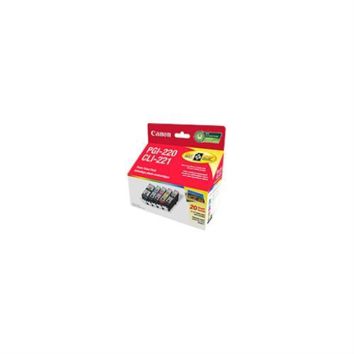 PGI-220 BK/CLI-221 BK,C,M,Y Ink Value Pack w. 50SH Photo Paper Canon