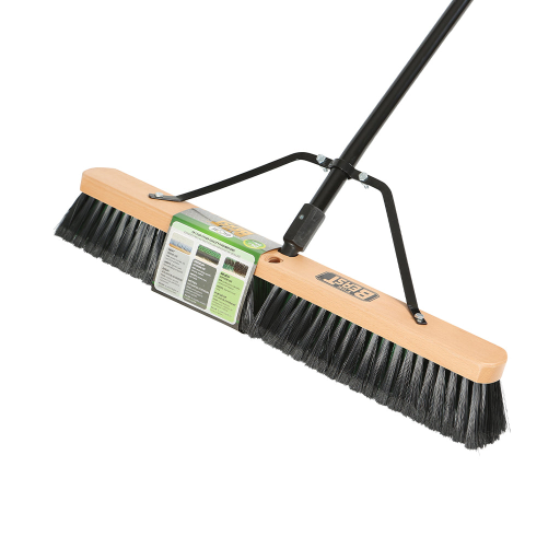 24" Assembled Wood Block Commercial push broom w/Medium Fibers  and 54" metal handle Globe Commercial Products