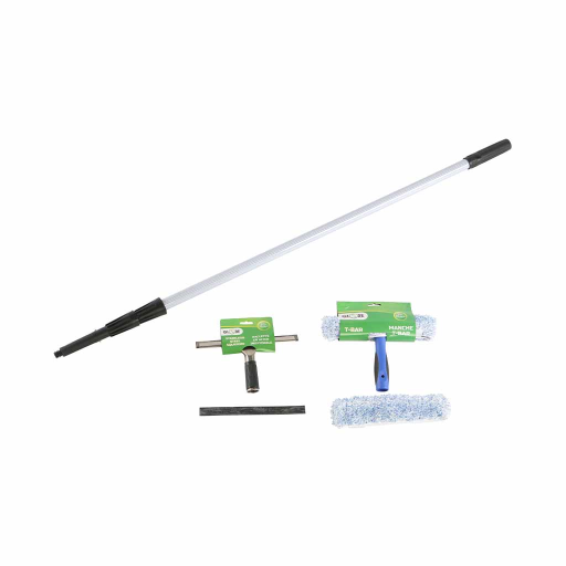 14" Window Care Kit Includes 14" Stainless Steel Squeegee, 14" T-Bar and Microfiber Washing Sleeve, 14" Replacement Microfibre Sleeve and 12ft Extension Pole Globe Commercial Products