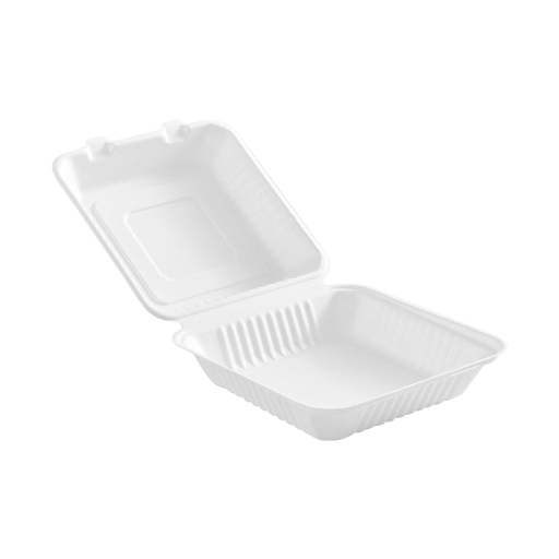 Compostable Hinged Containers - 6" X 6" X 3" / White (pack of 50) Globe Commercial Products
