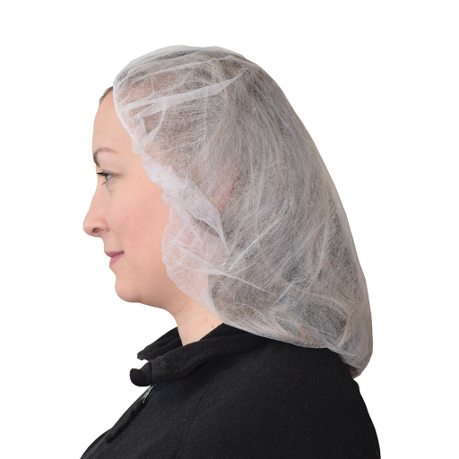Bouffant Cap/Hairnet White Poly 24" (Pack of 100) Globe Commercial Products