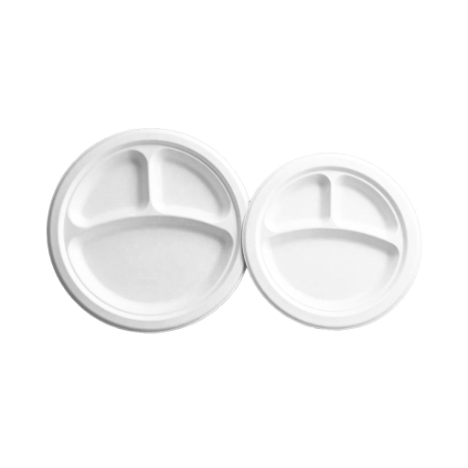 Compostable Round Plate - 10" /White / 3 Compartment (pack of 50) Globe Commercial Products