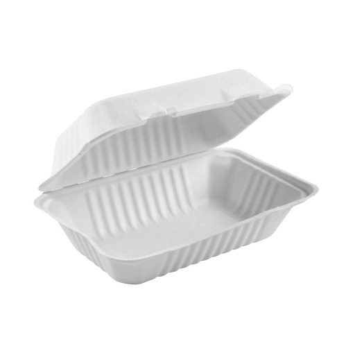 Compostable Hinged Containers - 9" X 9" X 3.25" / White (pack of 50) Globe Commercial Products