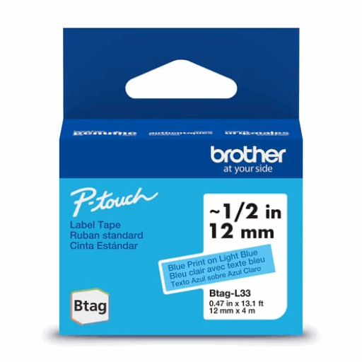 Brother Genuine BTAGL33 Non-Laminated Tape for P-touch Label Makers, Blue on Blue ? 12 mm wide x 4 m long Brother
