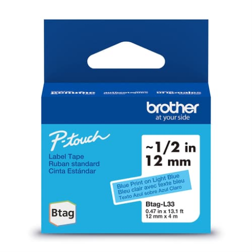 Brother Genuine BTAGL33 Non-Laminated Tape for P-touch Label Makers, Blue on Blue ? 12 mm wide x 4 m long Brother