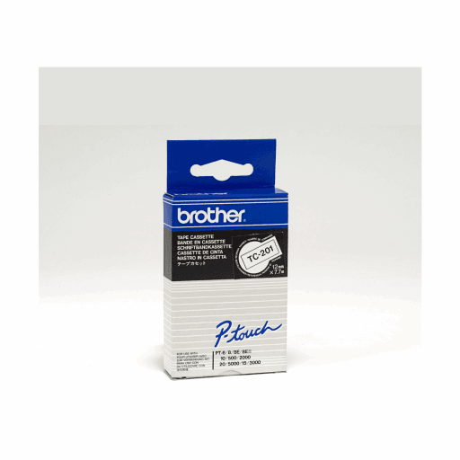 Brother TC201 Black on White 12 mm Tape for P-touch, 7.7 m – – Non Moving – Brother