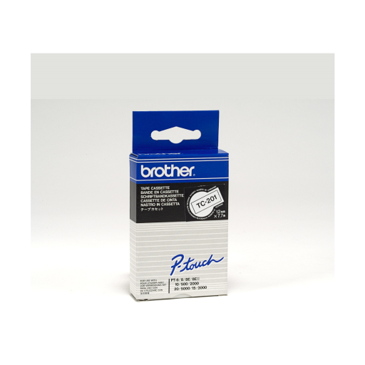 Brother TC201 Black on White 12 mm Tape for P-touch, 7.7 m Brother