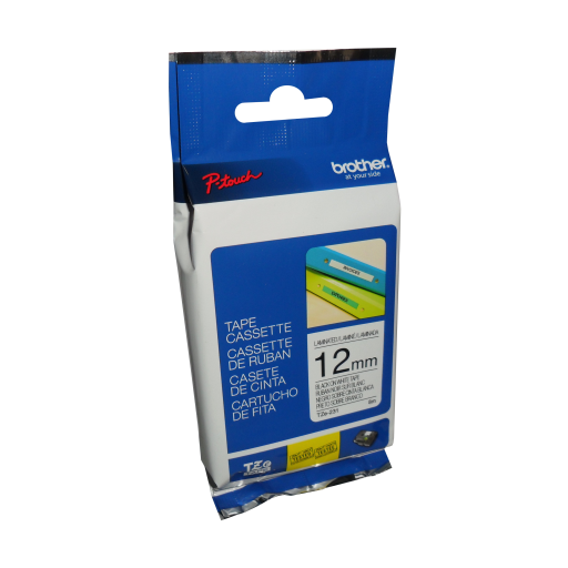 Brother Genuine TZe231 Black on White Laminated Tape for P-touch Label Makers, 12 mm wide x 8 m long Brother