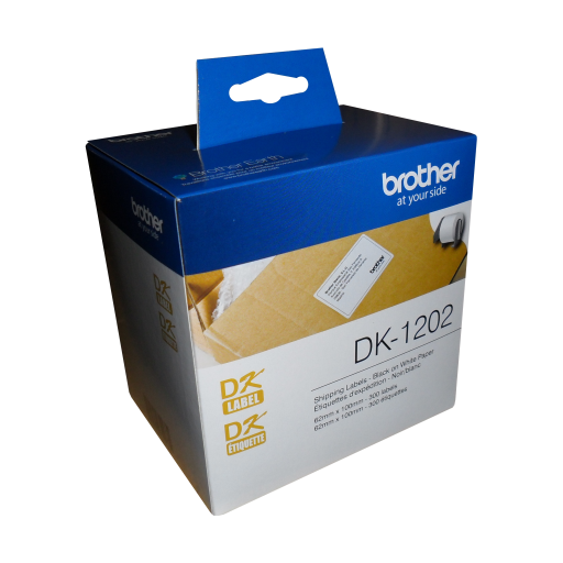 Brother DK-1202 White Shipping Paper Labels (300 Labels) - 2.4" x 3.9" (62 mm x 100 mm) Brother