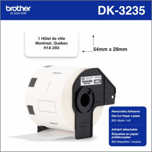 Brother Genuine DK3235 Black/White Removable Adhesive Food Safety Labels (800 labels)   2.1  x 1.1  (54mm x 29 mm) Brother