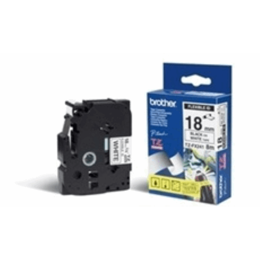 Brother Genuine Tze-FX241 Black on White Flexible ID Laminated Tape for P-touch Label Makers, 18 mm wide x 8 m long Brother