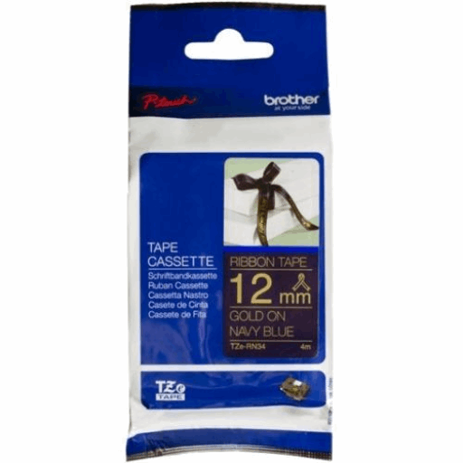 Brother Genuine TZERN34 Decorative Gold on Navy Blue Satin Ribbon for P-touch Label Makers, 12 mm wide x 4 m long Brother