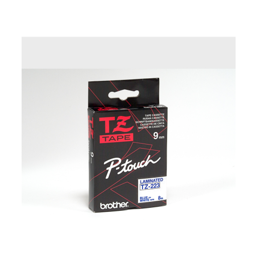 Brother Genuine TZe223 Blue on White Laminated Tape for P-touch Label Makers, 9 mm wide x 8 m long Brother