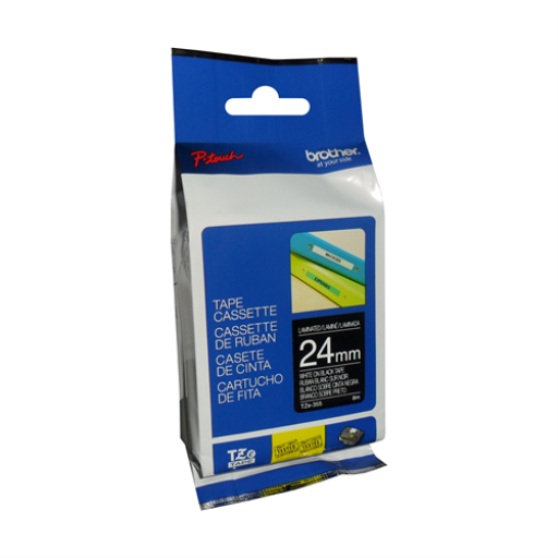 Brother Genuine TZe355 White on Black Laminated Tape for P-touch Label Makers, 24 mm wide x 8 m long Brother