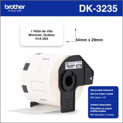 Brother Genuine DK3235 Black/White Removable Adhesive Food Safety Labels (800 labels)   2.1  x 1.1  (54mm x 29 mm) Brother