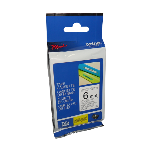 Brother Genuine TZe211 Black on White Laminated Tape for P-touch Label Makers, 6 mm wide x 8 m long Brother