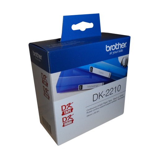 Brother DK-2210 Black/White Continuous Length Paper Tape - 1.1" x 100' (29 mm x 30.4 m) Brother