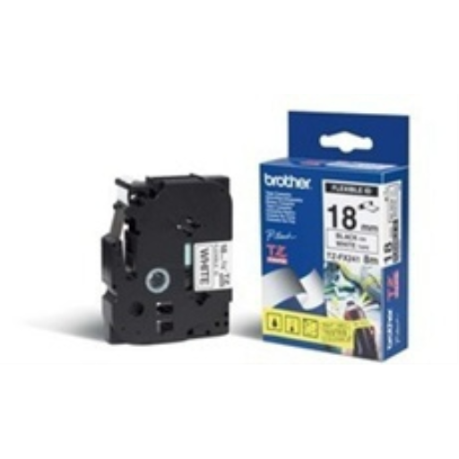 Brother Genuine Tze-FX241 Black on White Flexible ID Laminated Tape for P-touch Label Makers, 18 mm wide x 8 m long Brother