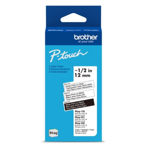 Brother Genuine BTAG3M01 Non-Laminated Tapes for P-touch Label Makers, Neutral 3-Pack ? 12 mm wide x 4 m long Brother