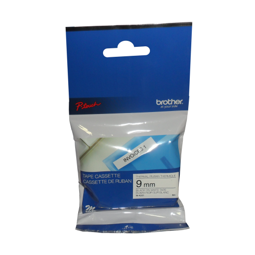 Brother Genuine MK221 Black on White Non-Laminated Tape for P-touch Label Makers, 9 mm wide x 8 m long Brother