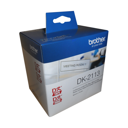 Brother DK-2113 Black/Clear Continuous Length Film Label - 2.4" x 50' (62 mm x 15.2 m) Brother