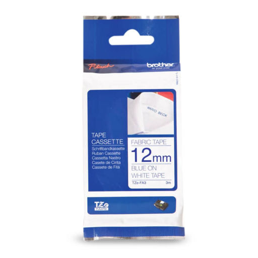 Brother Genuine TZeFA3 Navy on White Fabric Iron-on 12 mm Tape for P-touch Label Makers Brother