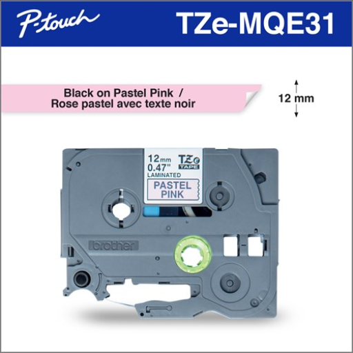 Brother Genuine TZEMQE31 Black Print on Pastel Pink Tape for P-touch Label Makers, 12 mm wide x 4 m long Brother