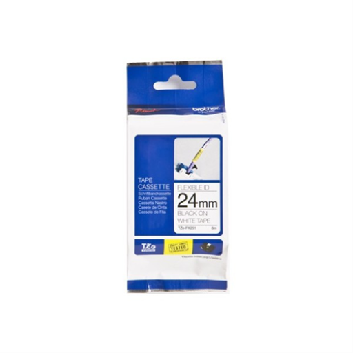 Brother Genuine Tze-FX251 Black on White Flexible ID Laminated Tape for P-touch Label Makers, 24 mm wide x 8 m long Brother