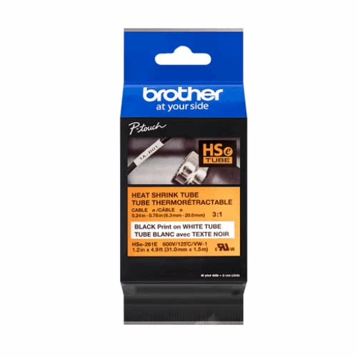 Brother HSE261E Black on White Heat Shrink Tube Label 31 mm x 1.5 m – – PTouch – Brother