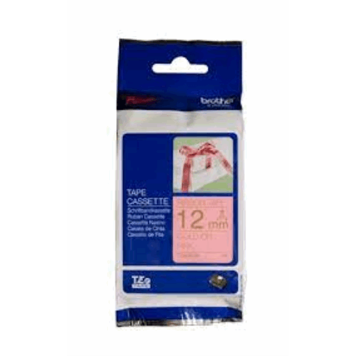 Brother Genuine TZERE34 Decorative Gold on Pink Satin Ribbon for P-touch Label Makers, 12 mm wide x 4 m long – – PTouch – Brother