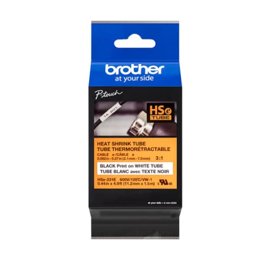 Brother HSE231E Black on White Heat Shrink Tube Label 11.2 mm x 1.5 m – – PTouch – Brother