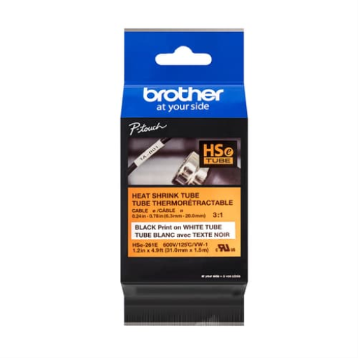 Brother HSE261E Black on White Heat Shrink Tube Label 31 mm x 1.5 m – – PTouch – Brother
