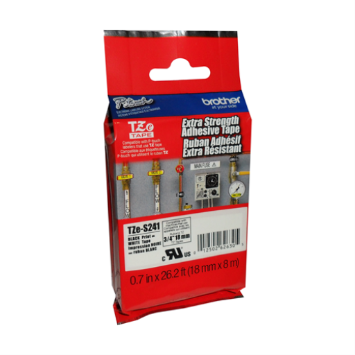 Brother Genuine TZe-S241 Black on White Extra Strength Adhesive Tape for P-touch Label Makers, 18 mm wide x 8 m long – – PTouch – Brother