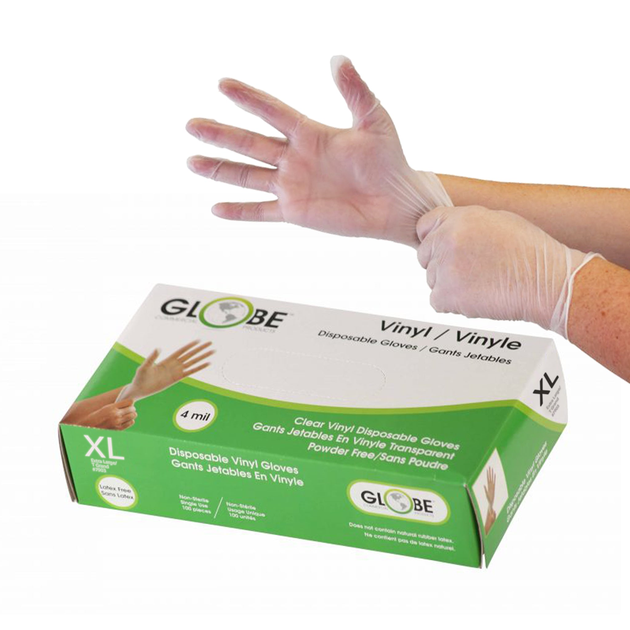 Vinyl Gloves Powder Free 4mil Clear Medical - X-Large 100/box - Vonex