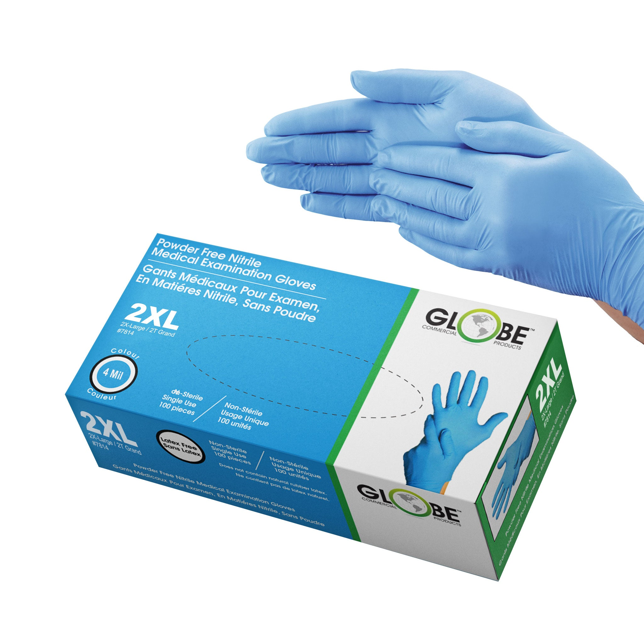 Nitrile Gloves Powder Free 4mil Sky Blue Medical - 2X-Large (box of 100) - Vonex