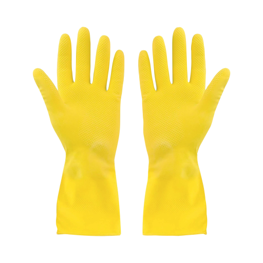 Rubber Gloves Flocklined Yellow Medium Extended Cuff - (12 pair) - Vonex