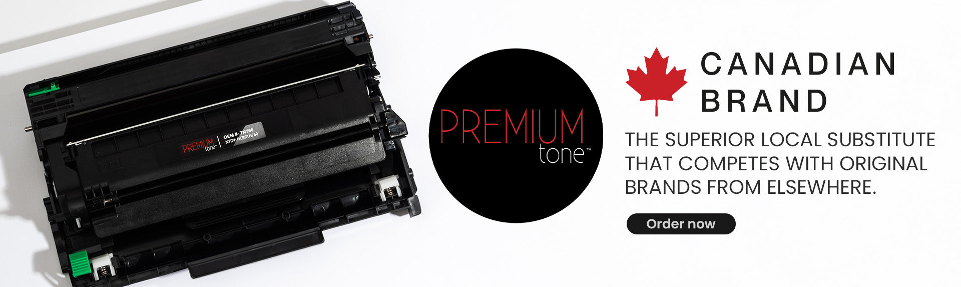 Black toner cartridge with 'Premium Tone' branding on a white background

