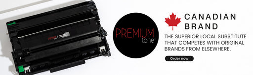 Black toner cartridge with 'Premium Tone' branding on a white background

